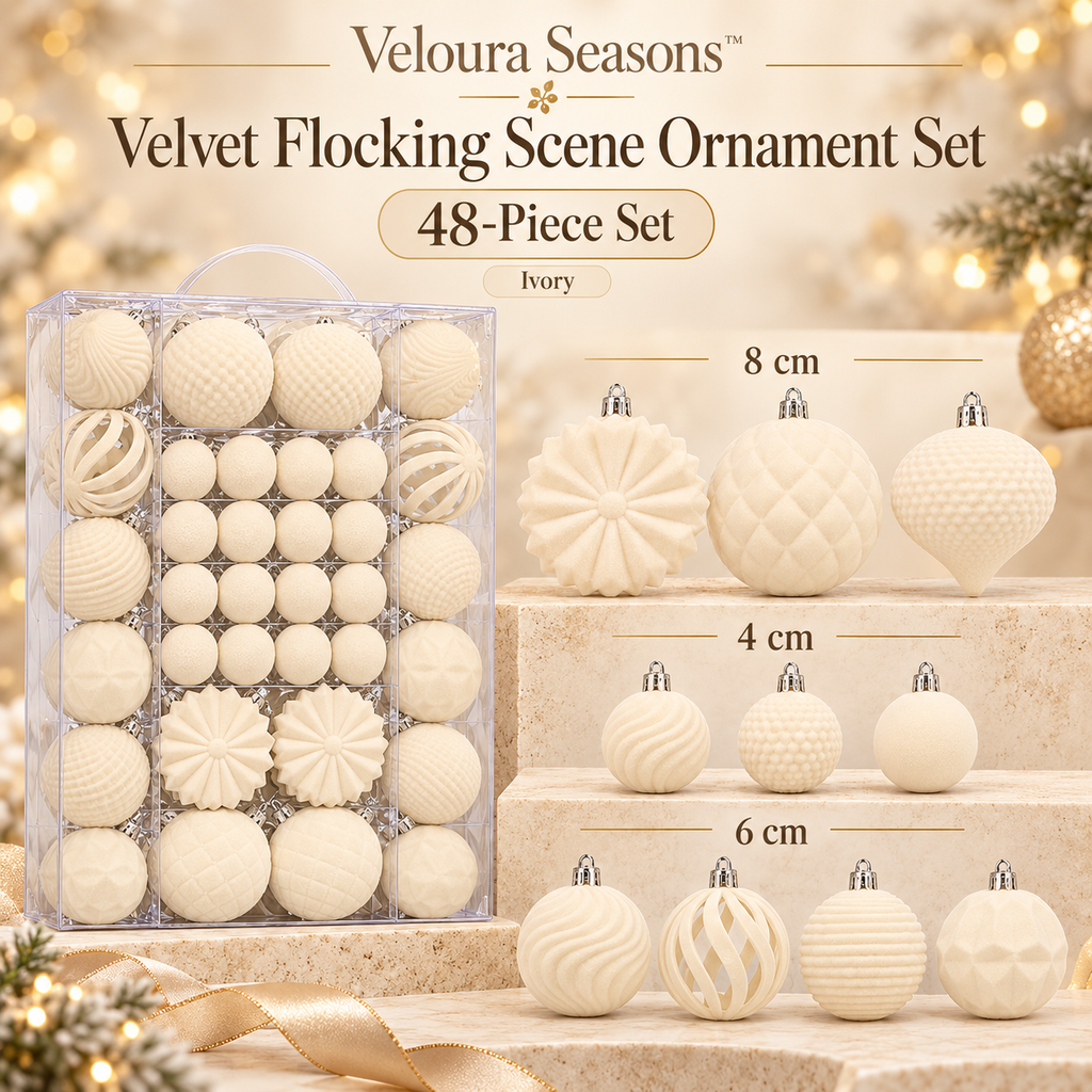 Velvet Christmas Ball Ornaments – 48-Piece Luxury Bauble Set | Veloura Seasons™