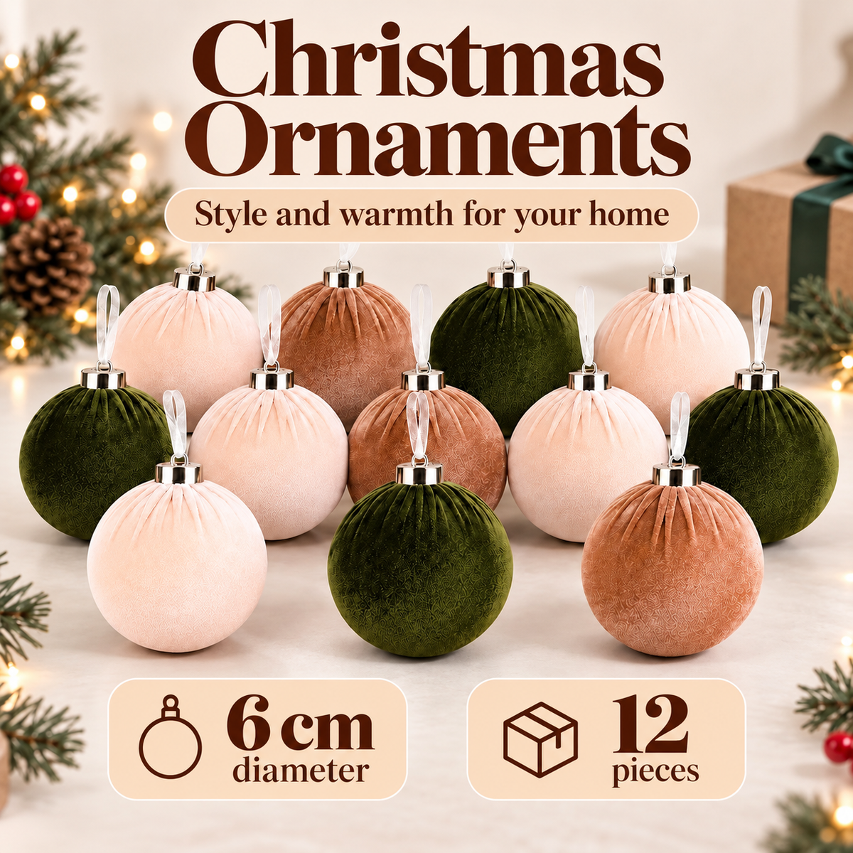 Fluwelen Kerstbal Versieringen 6cm – 12-Delige Elegante Set | Veloura Seasons™