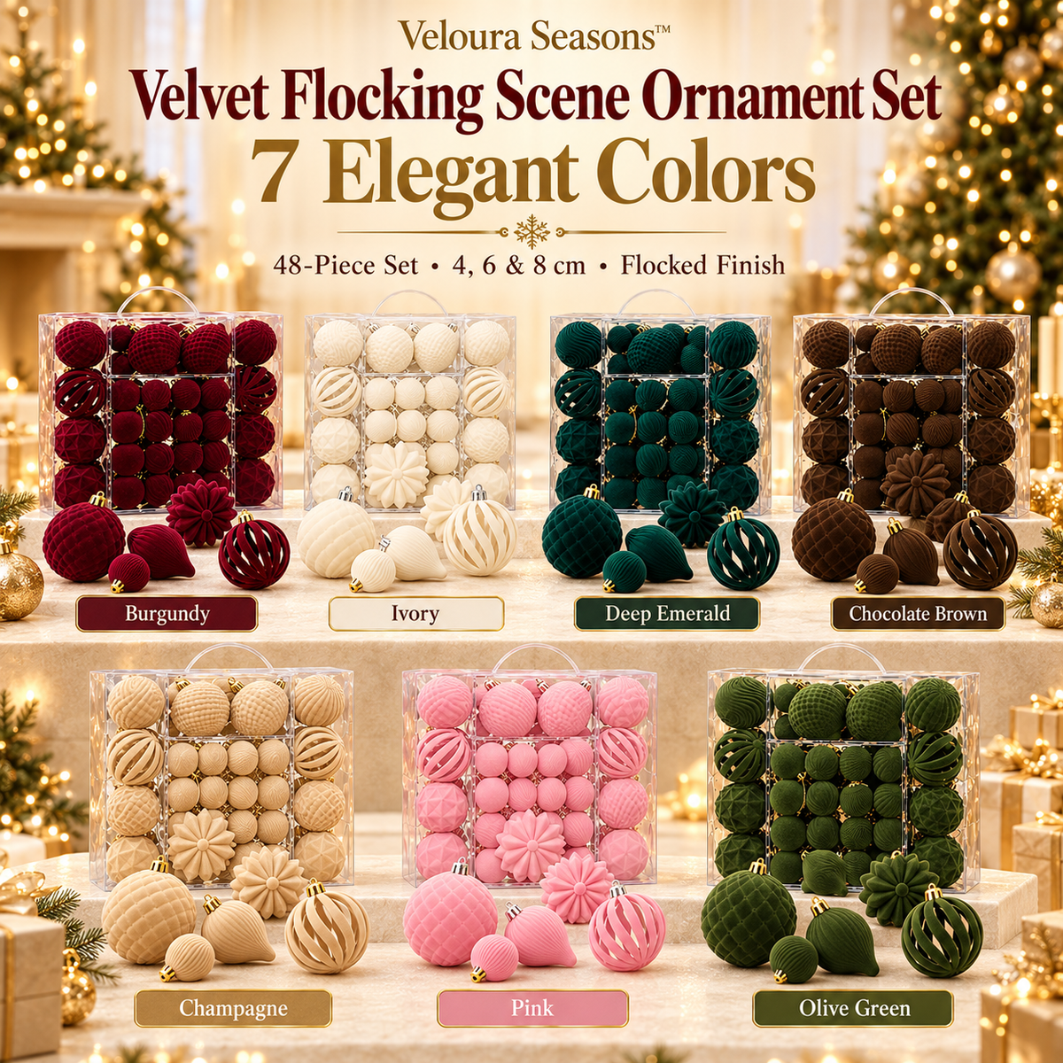 Fluwelen Kerstbal Versieringen – 48-Delige Luxe Kerstballenset | Veloura Seasons™