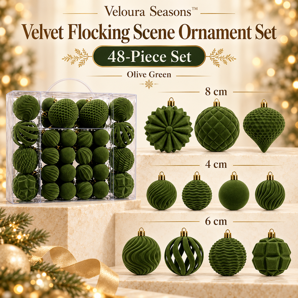 Velvet Christmas Ball Ornaments – 48-Piece Luxury Bauble Set | Veloura Seasons™
