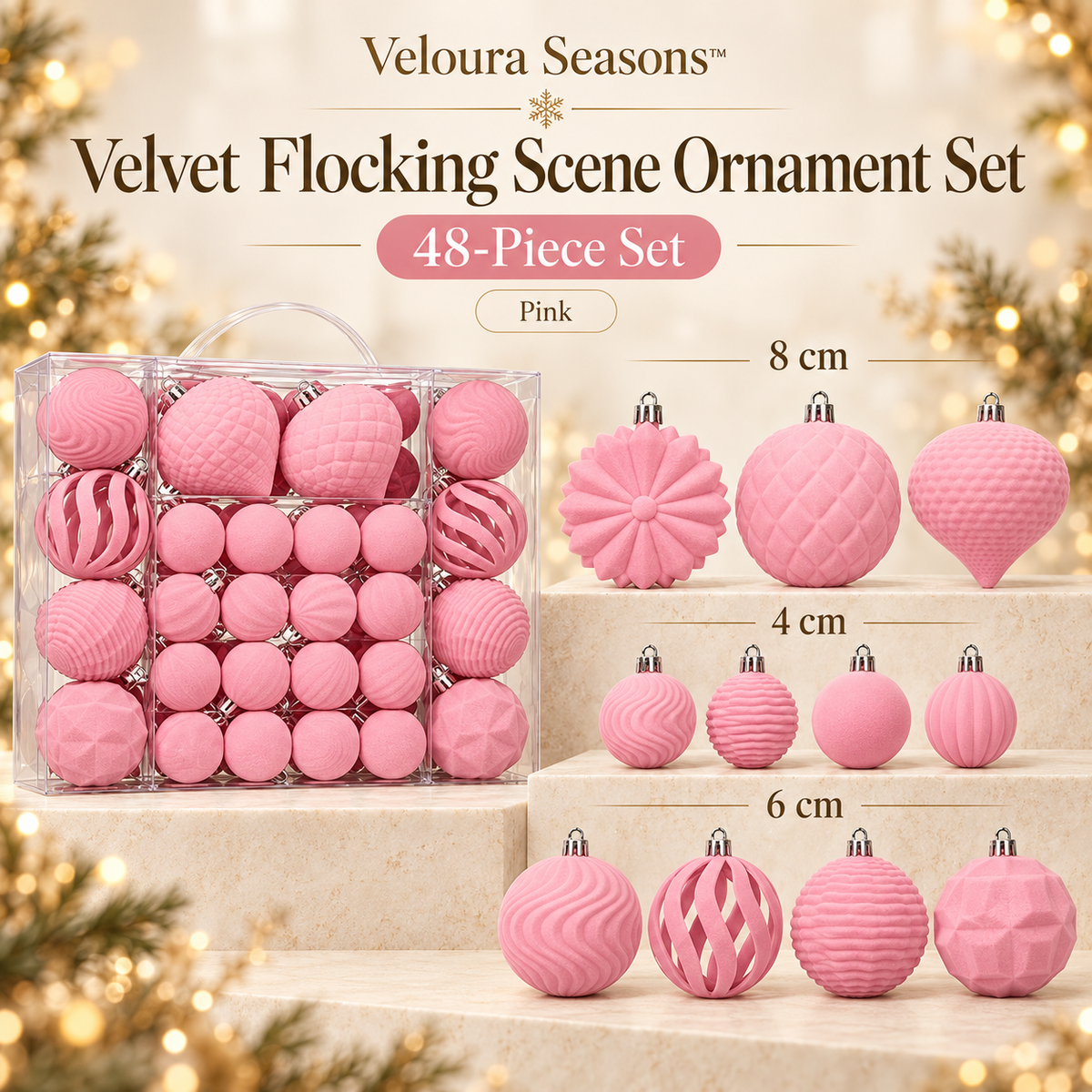Velvet Christmas Ball Ornaments – 48-Piece Luxury Bauble Set | Veloura Seasons™