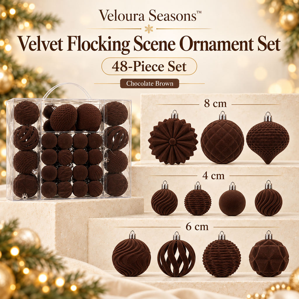 Velvet Christmas Ball Ornaments – 48-Piece Luxury Bauble Set | Veloura Seasons™