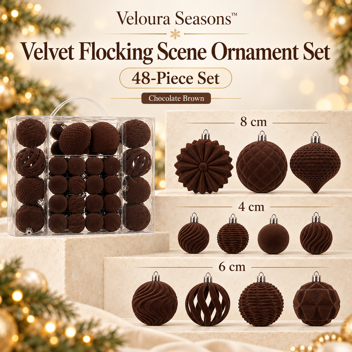 Fluwelen Kerstbal Versieringen – 48-Delige Luxe Kerstballenset | Veloura Seasons™