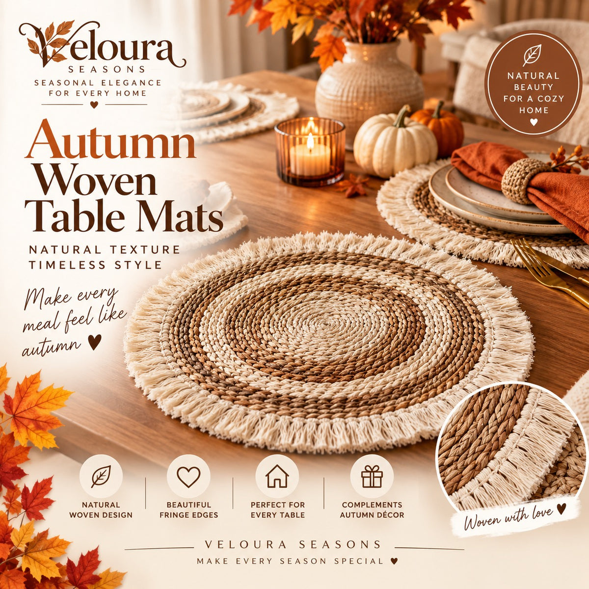 Autumn Woven Table Mats – Natural Fringe Design