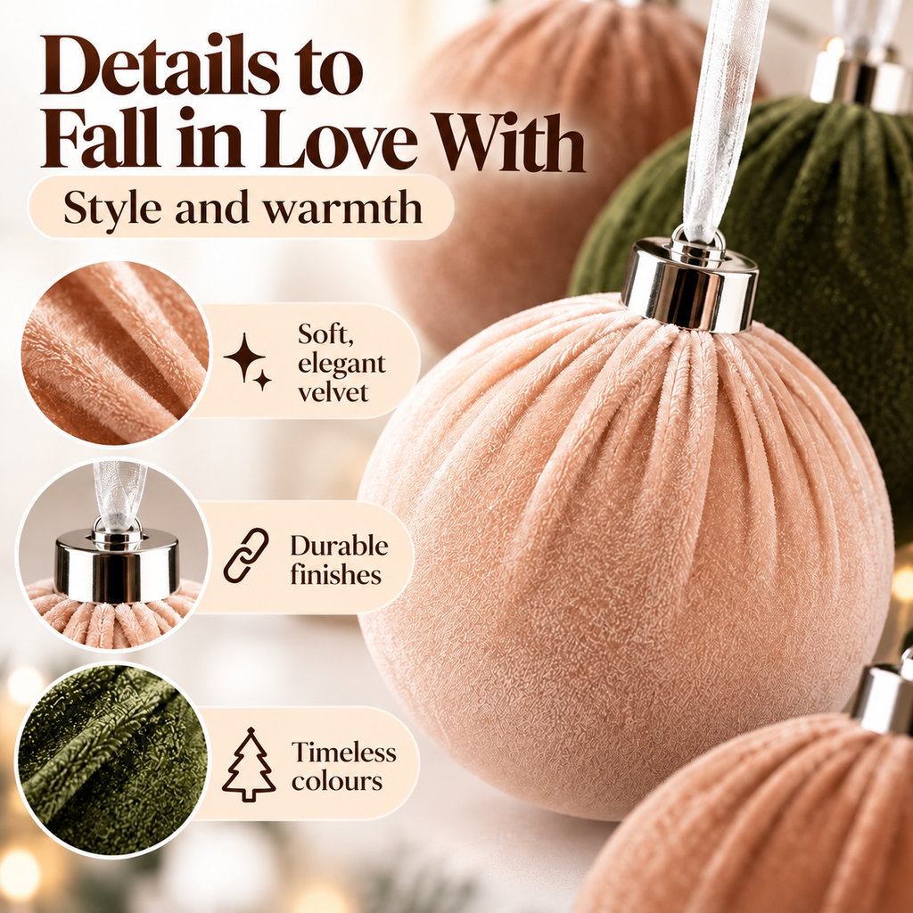 Fluwelen Kerstbal Versieringen 6cm – 12-Delige Elegante Set | Veloura Seasons™