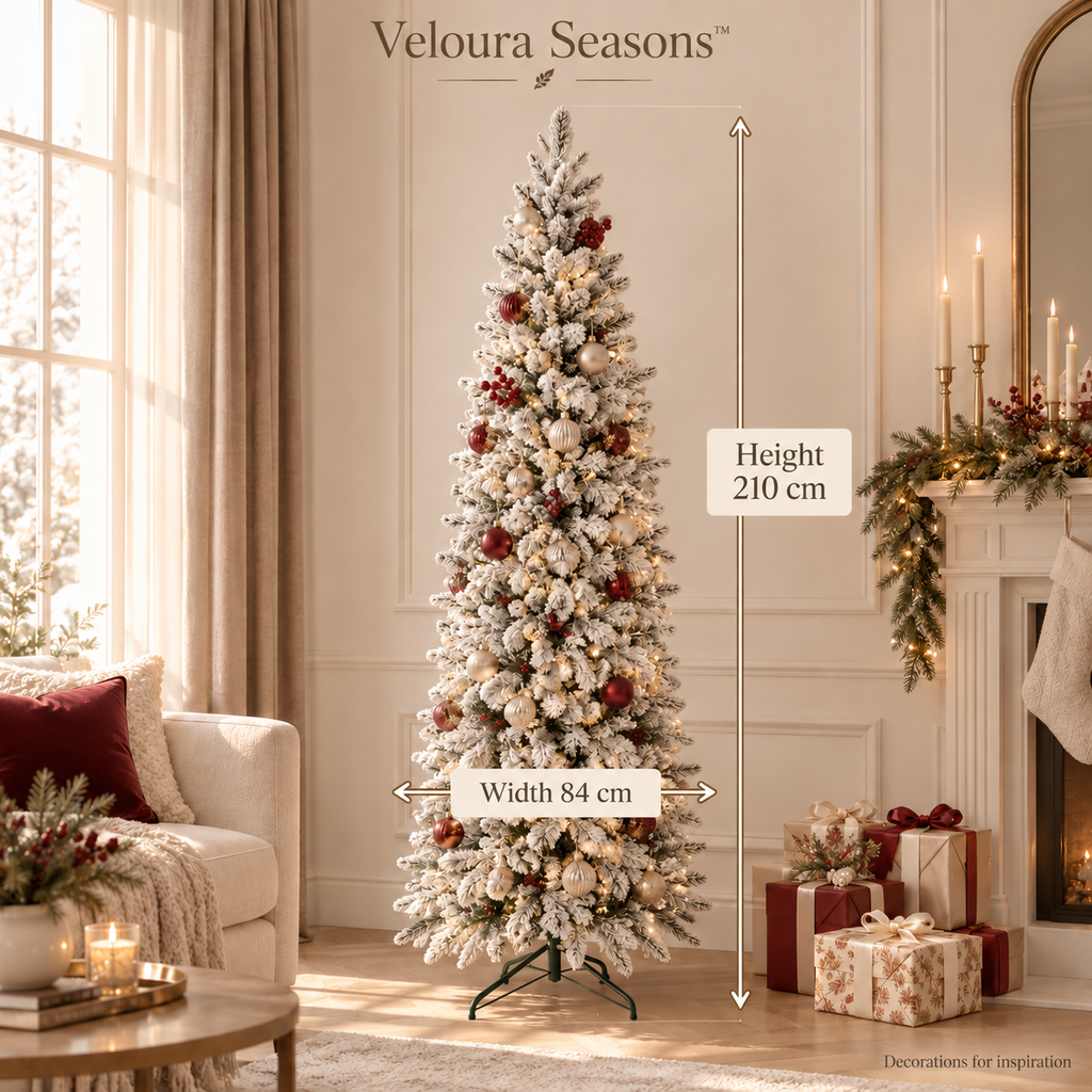 Snow-Flocked Christmas Tree 210 cm – Luxury Artificial 7ft Xmas Tree | Veloura Seasons™