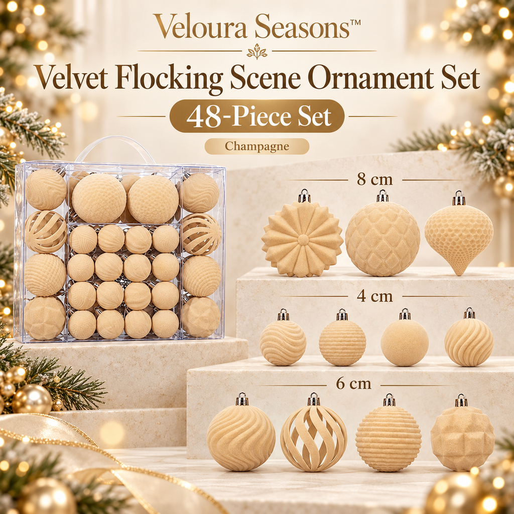 Velvet Christmas Ball Ornaments – 48-Piece Luxury Bauble Set | Veloura Seasons™