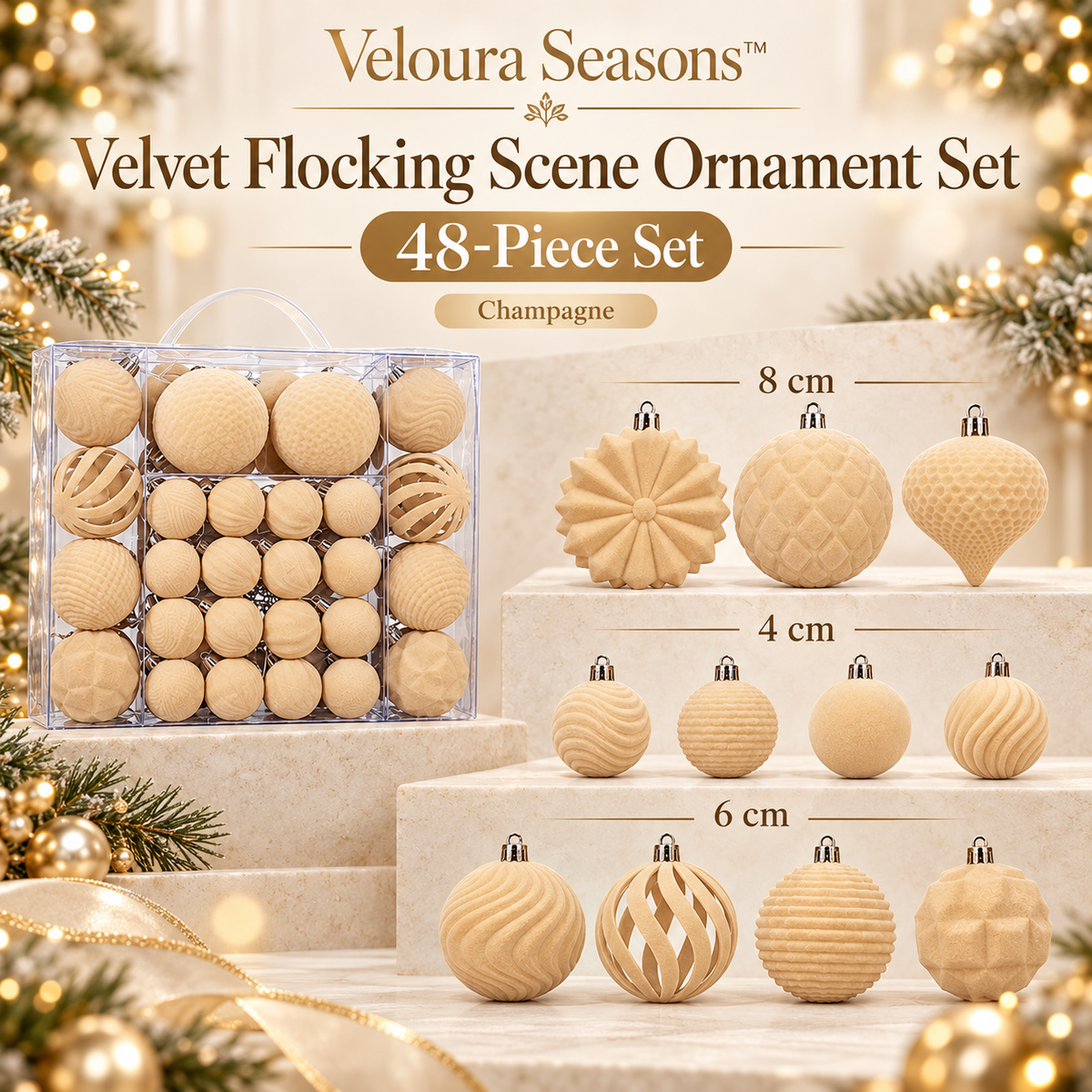 Velvet Christmas Ball Ornaments – 48-Piece Luxury Bauble Set | Veloura Seasons™