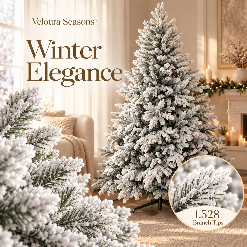 Snow-Flocked Christmas Tree 180 cm – Luxury Artificial 6ft Winter Pine | Veloura Seasons™