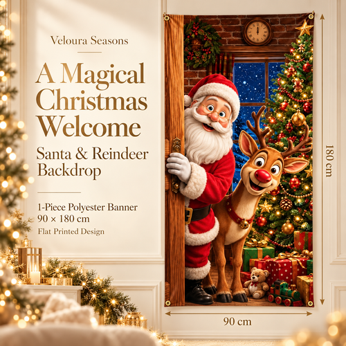 Kerst Deurbanner – Kerstman & Rendier Feestgordijn | Veloura Seasons™