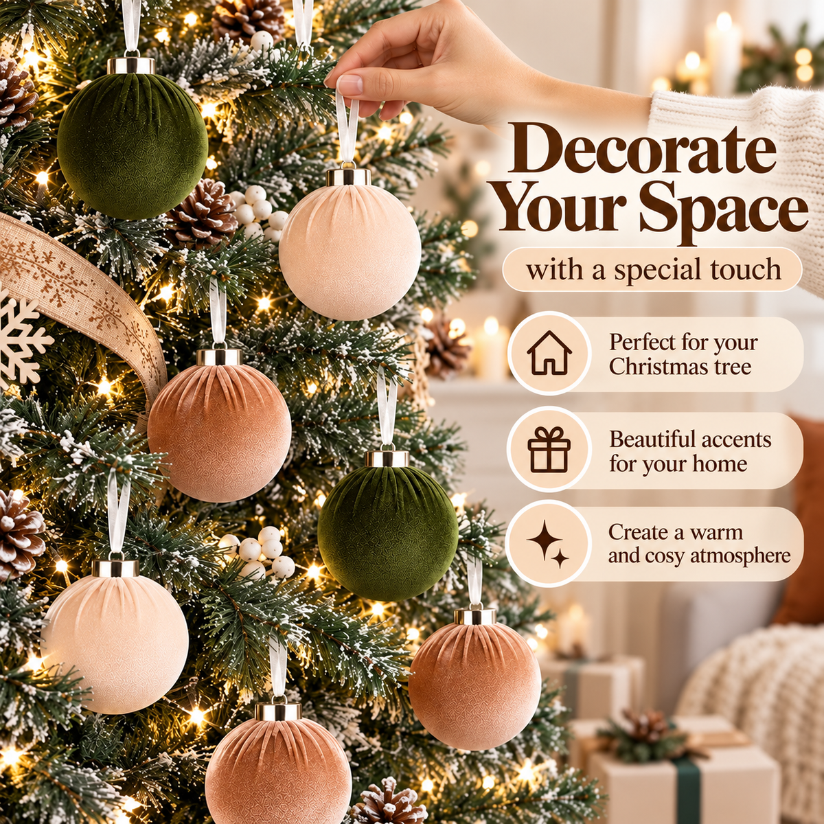 Fluwelen Kerstbal Versieringen 6cm – 12-Delige Elegante Set | Veloura Seasons™