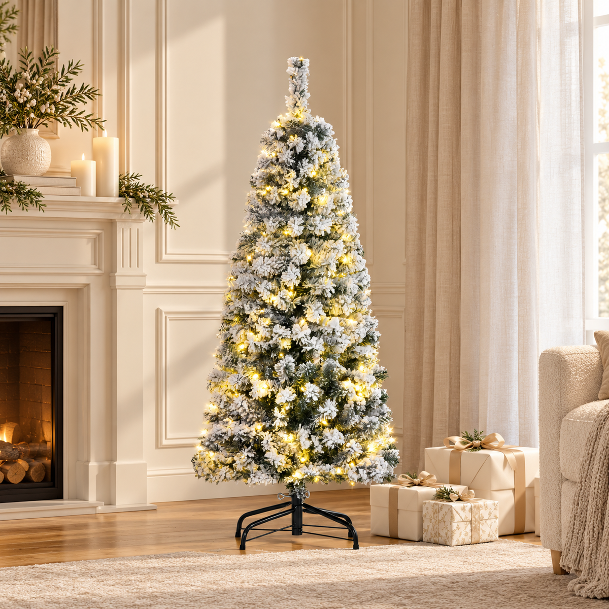 Voorverlichte Besneeuwde Kunstkerstboom 120 cm – LED Kunstmatige 4ft Kerstboom | Veloura Seasons™