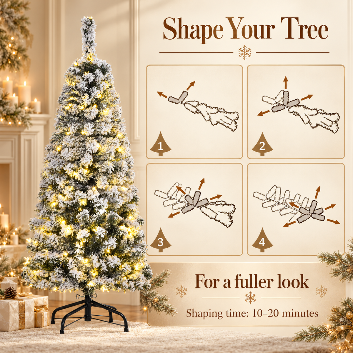 Voorverlichte Besneeuwde Kunstkerstboom 120 cm – LED Kunstmatige 4ft Kerstboom | Veloura Seasons™