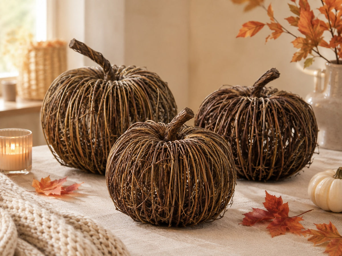Natural Rattan Pumpkin – Rustic Autumn Decoration