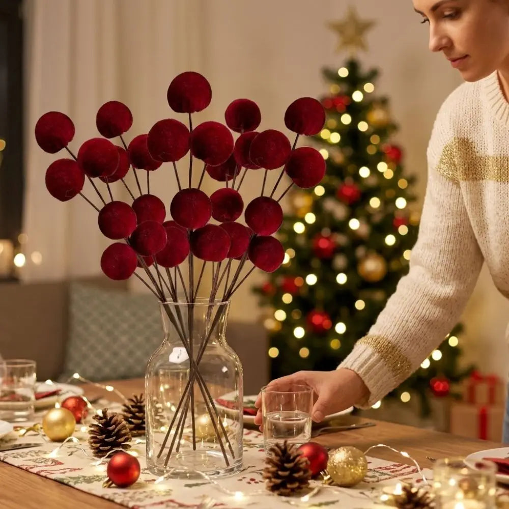 Mini Fluwelen Kerstversieringen – 6-Delige Besneeuwde Ballenset | Veloura Seasons™
