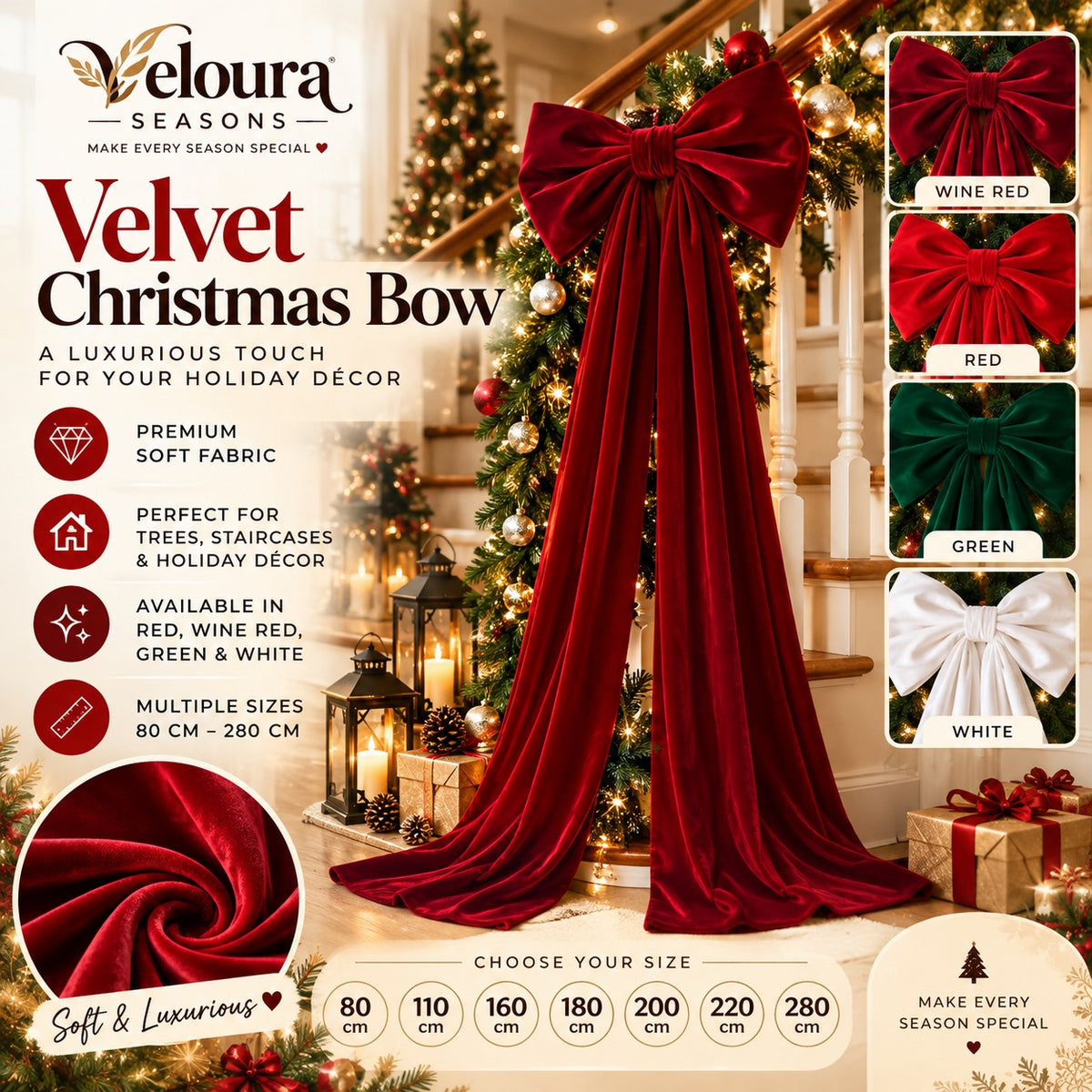 Oversized Kerstdecoratie Strik – Luxe Feestlint