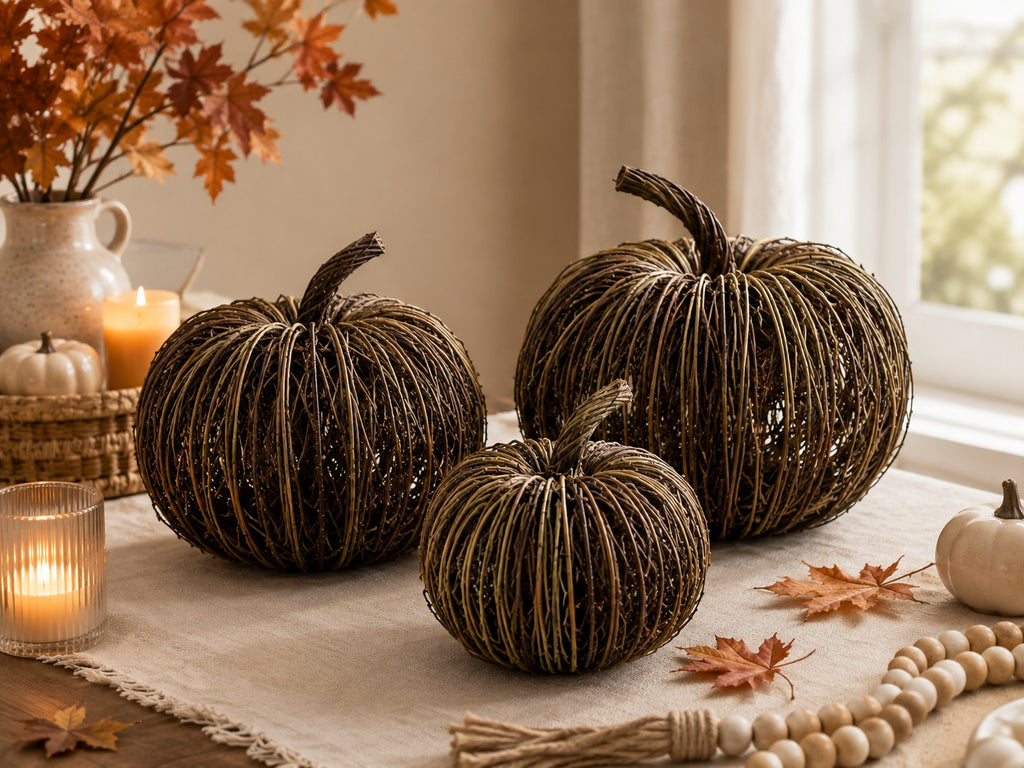 Natural Rattan Pumpkin – Rustic Autumn Decoration